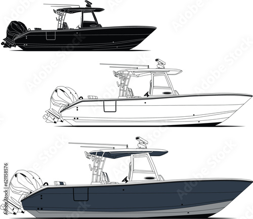 Vector Line Art Illustration of a Fishing Boat