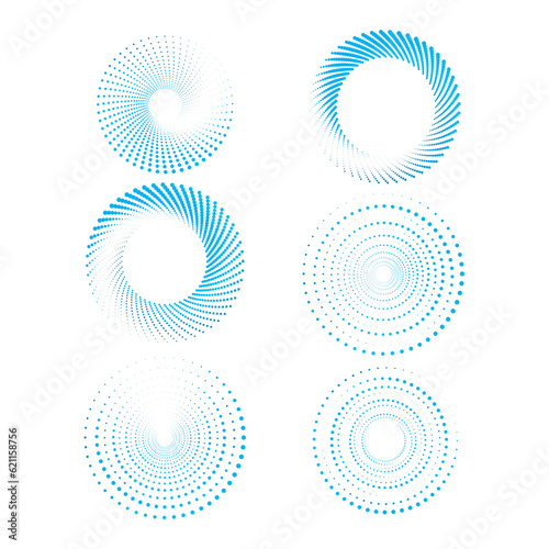 Halftone blue circle dot abstract background. Set of dotted circle dot circle frames isolated on transparent background PNG file