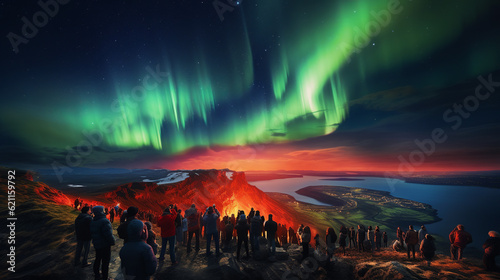 Summit of Spectacles  Einar H  konarson s Flamboyant Vision of Aurora  Lava  and Crowded Mountain Peaks