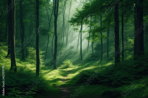 Rich forest background created with  fullness of green plants  fresh air. AI.Generative AI