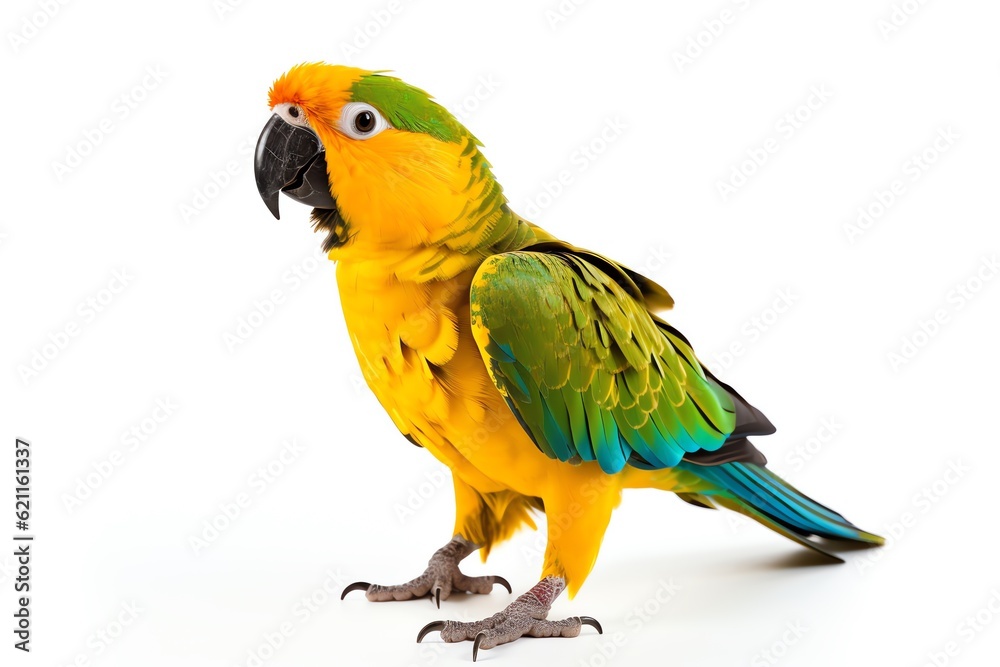 a yellow and green parrot