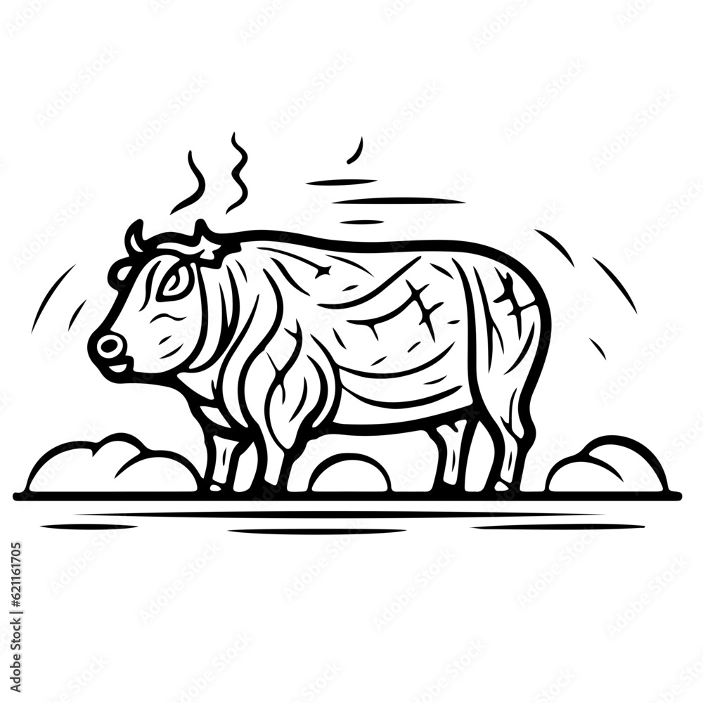 Fototapeta premium cow, roast beef, outline icon, vector , illustration,AI Generator