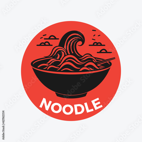 Noodle wave bowl logo template. Chinese food vector design. Ramen noodles illustration