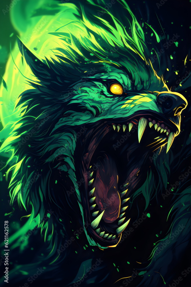 werewolf in comic book style green line art illustration made with generative ai werewolf in comic book style green line art illustration made with generative ai