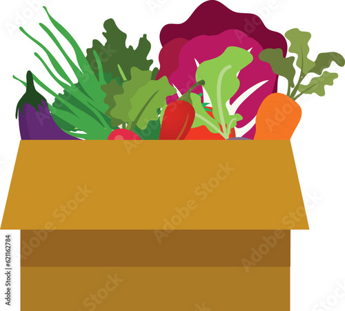 Fresh healthy vegetables and fruits in a delivery box, online grocery shopping concept