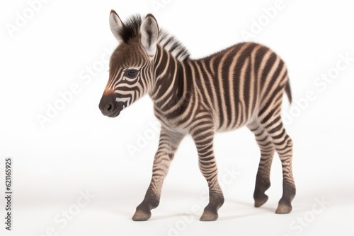 cute baby zebra standing on a white background. Generative AI