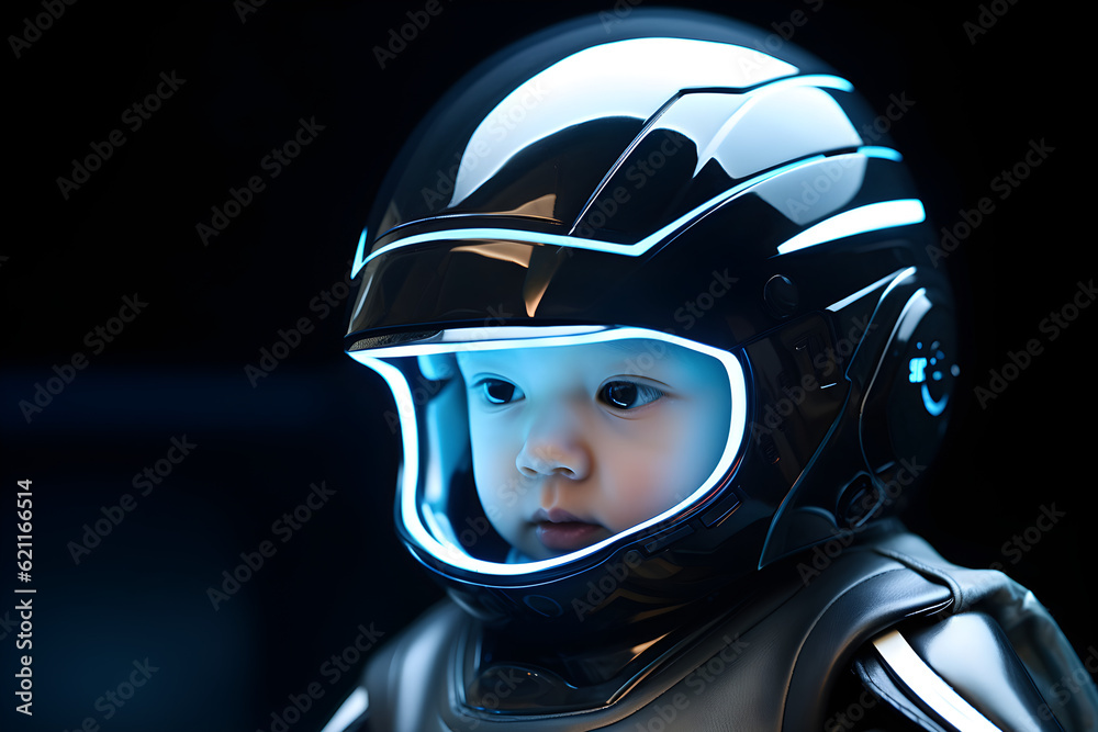 cute baby wearing tron style neon glowing body armour