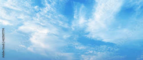 Blue sky clouds background  beautiful landscape with clouds and sky  beautiful blue sky clouds for background. Panorama of sky  white cumulus clouds formation in blue sky. 