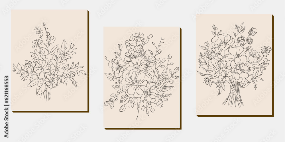 Flower bouquet line art, black and white floral set collection bundle handdrawn, branch, foliage, leaf minimal antique retro contemporary ink drawing for decor wedding invitation and poster card Flower bouquet line art, black and white floral set collection bundle handdrawn, branch, foliage, leaf minimal antique retro contemporary ink drawing for decor wedding invitation and poster card