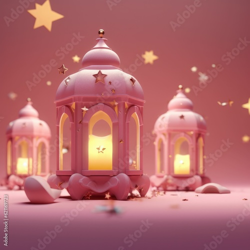 lantern ramadan islamic, eid mubarak banner, paper cut 