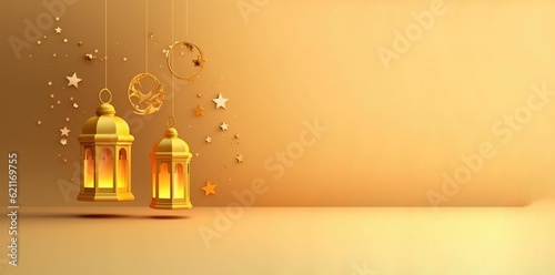 lantern ramadan islamic, eid mubarak  banner, paper cut 