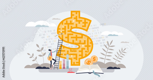 Financial literacy as ability to understand investments tiny person concept. Save your earnings and deposit for effective money management vector illustration. Smart banking skills and knowledge.
