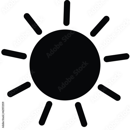 Black sun icon on isolated white background. 