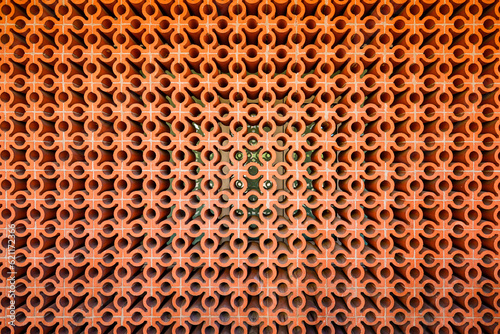 Flower fretwork red brick pattern wall, perforated framework background, texture on red brick wall