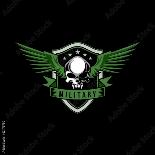 Military Skull Wings and Shield vintage design template