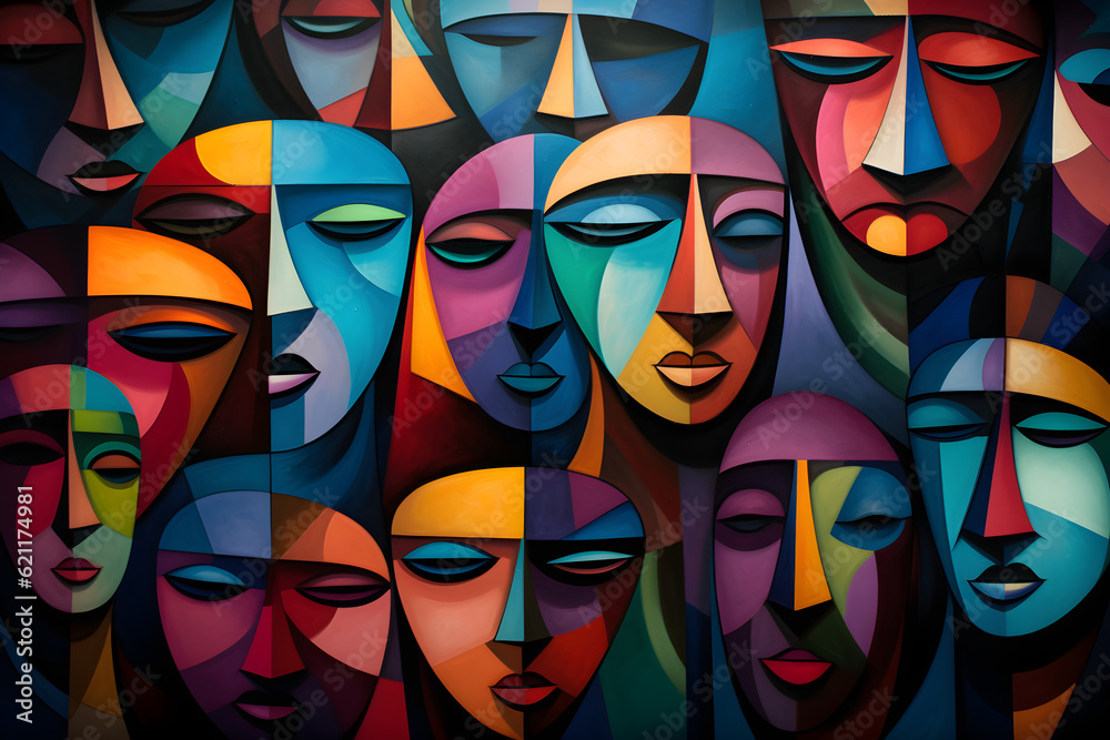 Colourful abstract face collage segmentation art Colourful abstract face collage segmentation art