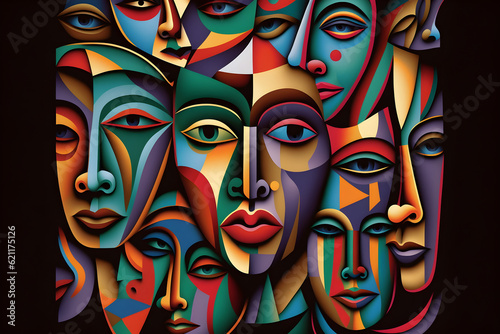 Colourful abstract face collage segmentation art