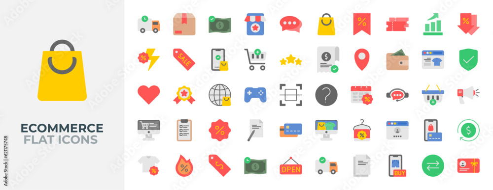 Fototapeta premium E-Commerce Icons set. Shopping. Online shopping. Marketplace. Flat icons vector 