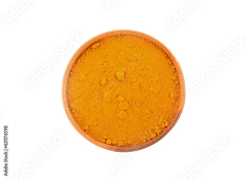 Turmeric powder in isolated bowl on transparent png