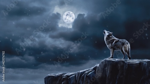 wolf and moon