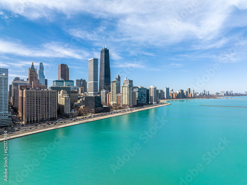 Cityscape of Chicago Skyline aerial skyscrapers view and sea port © anekoho