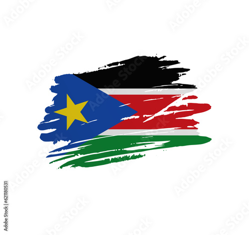 South Sudan flag - nation vector country flag trextured in grunge scratchy brush stroke.