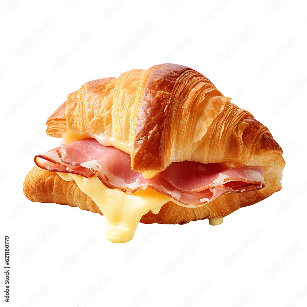 Freshly baked ham and cheese croissant on transparent background Remove