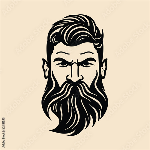 Stylish barber shop logo featuring a dashing man with a beard and mustache.