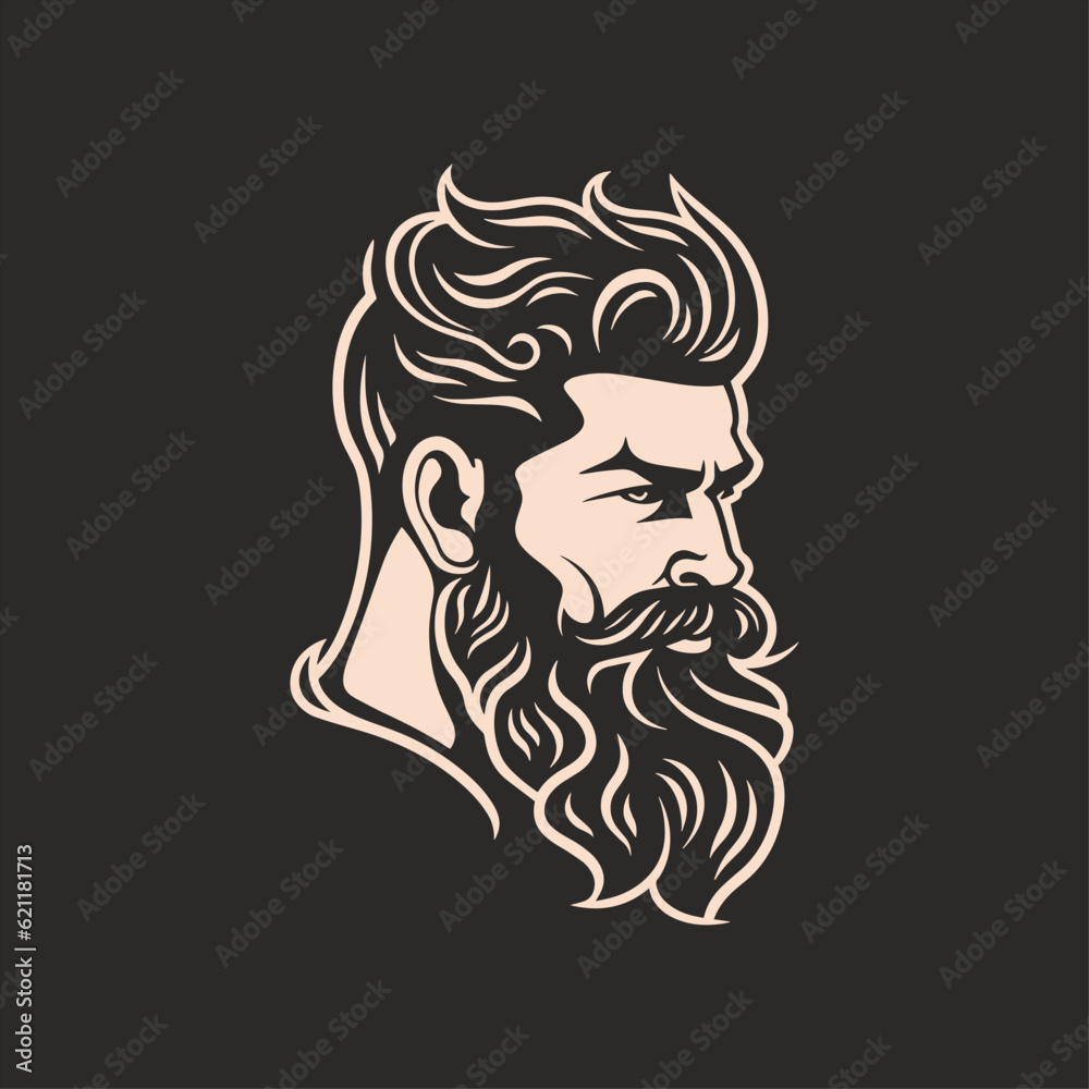 Stylish barber shop logo featuring a dashing man with a beard and mustache. Stylish barber shop logo featuring a dashing man with a beard and mustache.
