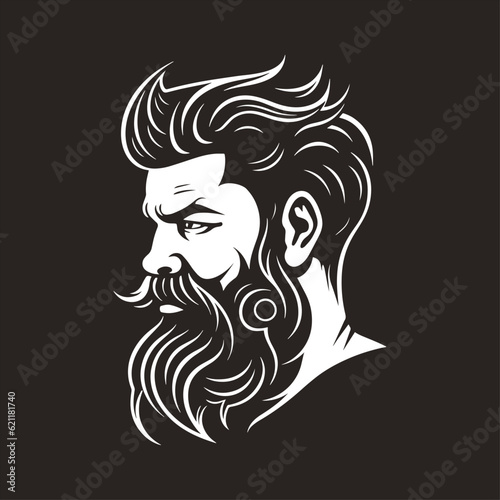 Stylish barber shop logo featuring a dashing man with a beard and mustache.