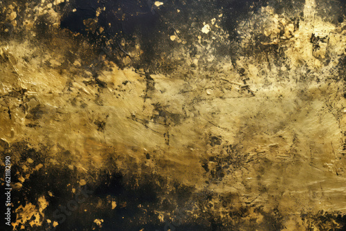 Elegant gold grunge texture on black wall, Generative AI