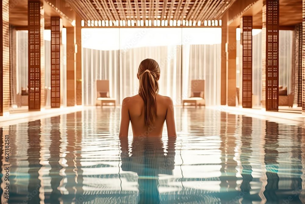 Woman in luxury swimming pool (Ai generated) Woman in luxury swimming pool (Ai generated)