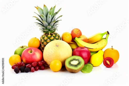 Assortment of exotic fruits isolated on white background  generative ai