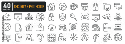 Safety, security, protection thin line icons. Editable stroke. For website marketing design, logo, app, template, ui, etc. Vector illustration. photo