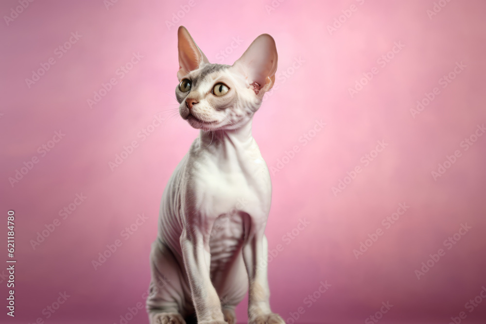 Cute Devon Rex in nature, national geography, Wide life animals. AI Generated.