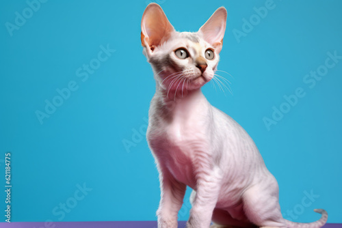 Cute Devon Rex in nature, national geography, Wide life animals. AI Generated. © Narin