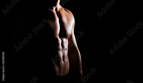 Strong, fit and sporty bodybuilder man over black background