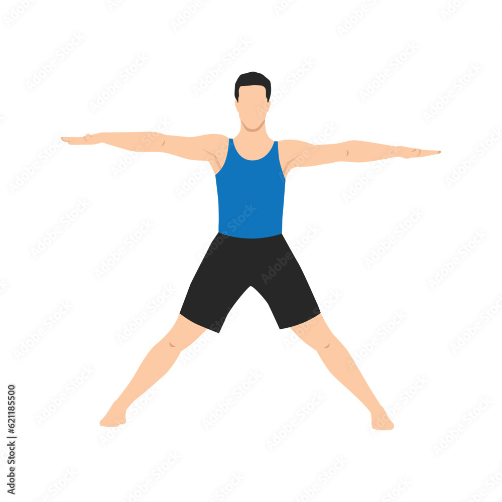 Man doing Parsva Hasta Padasana or star pose yoga exercise. Flat vector illustration isolated on white background