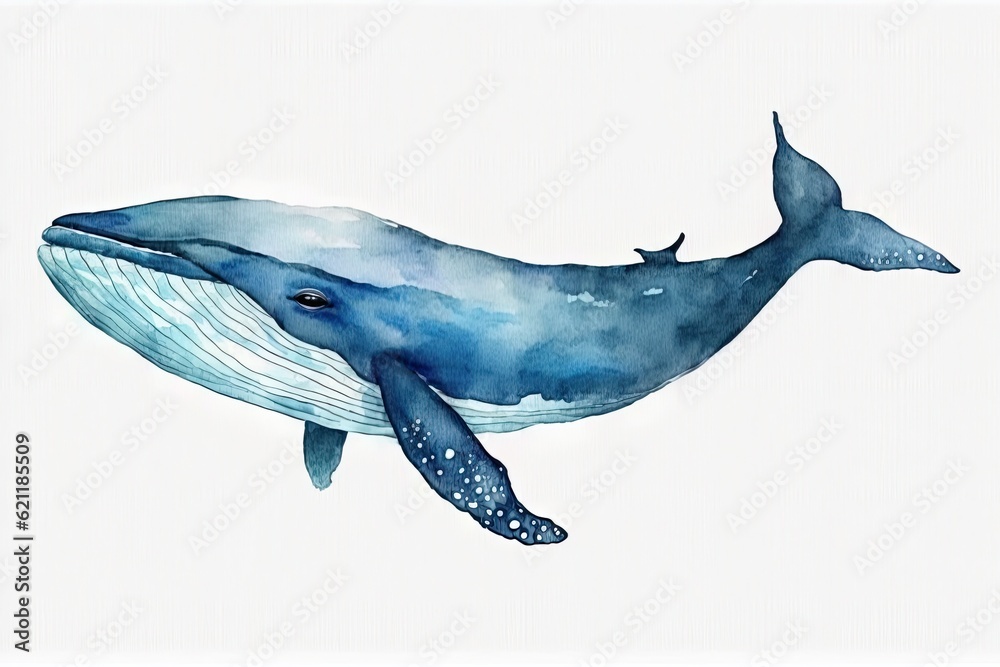 majestic blue whale painted in watercolor. Generative AI majestic blue whale painted in watercolor. Generative AI