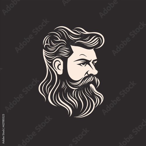 Stylish barber shop logo featuring a dashing man with a beard and mustache.