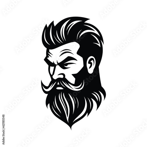 Stylish barber shop logo featuring a dashing man with a beard and mustache.