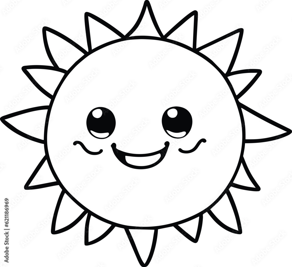 Sun icon black outline drawing or doodle logo sunlight sign symbol weather clouds element cartoon style vector illustration