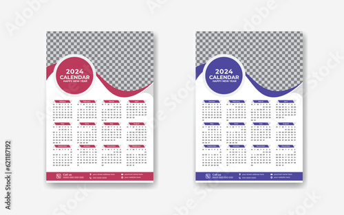  2024 new year modern wall calendar design template 