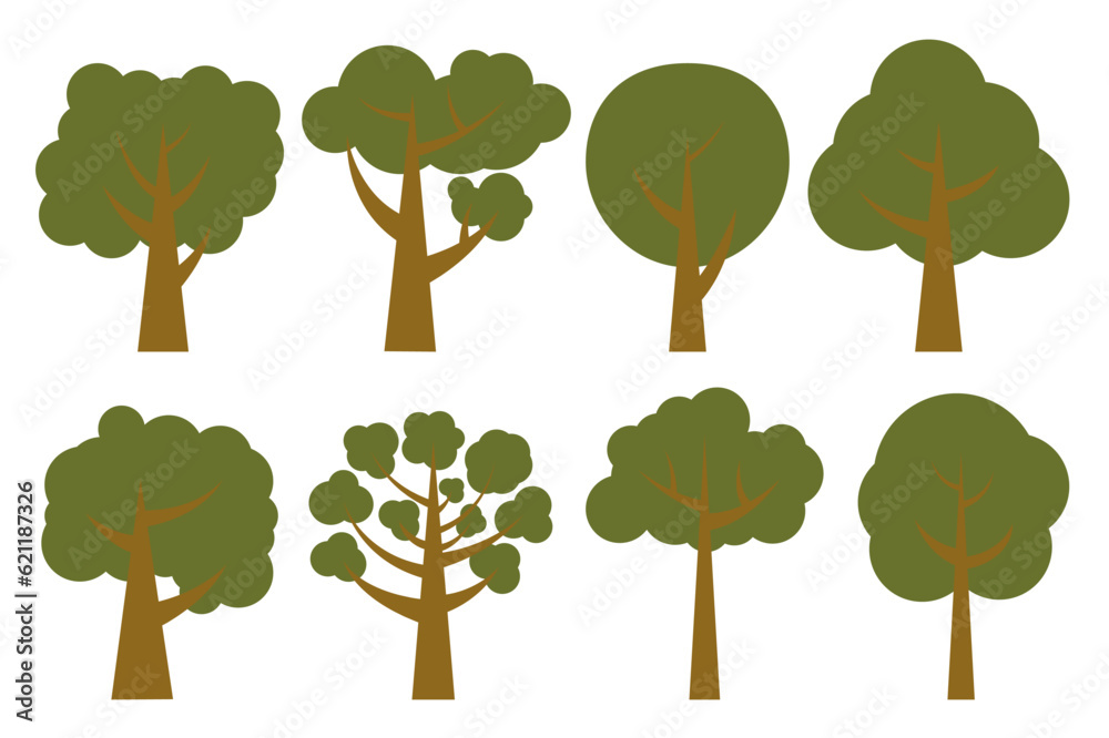 Fototapeta premium Green trees. Collection of illustrations of trees. Wood for every taste. Abstraction of trees.