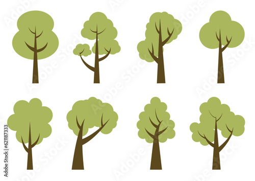 Green light trees. Collection of illustrations of trees. Wood for every taste. Abstraction of trees.