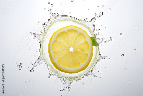 Close up of lemon in water on white background