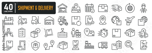 Shipment and delivery thin line icons. Editable stroke. For website marketing design, logo, app, template, ui, etc. Vector illustration.