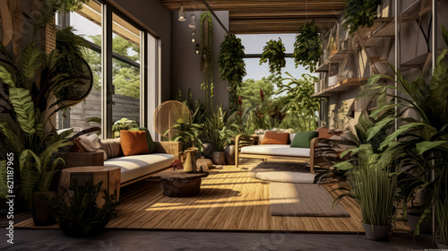 3D render Nature's Haven- A Serene Fusion of Living Room and Garden relax view for Tranquility and Harmonious Connection interior design.jpg © Nuchjara