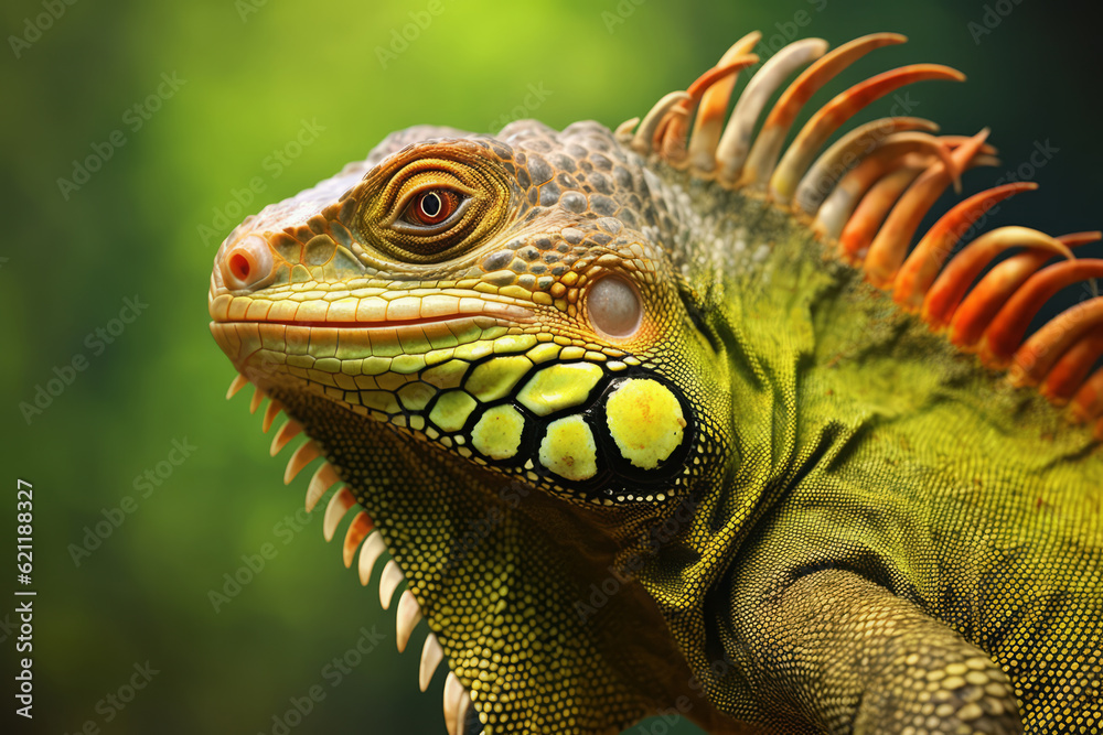 Cute Iguana in nature, national geography, Wide life animals. AI Generated.