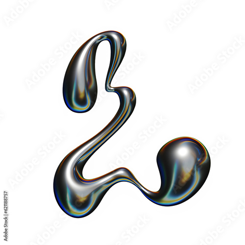 Letter L Liquid Chrome Metal, 3d Realistic Futuristic Font Melted